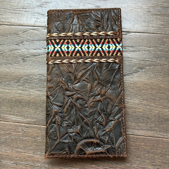 Justin Boots Genuine Leather, RFID,Horsehair braid,Aztec stitching Rodeo bifold - Picture 2 of 10